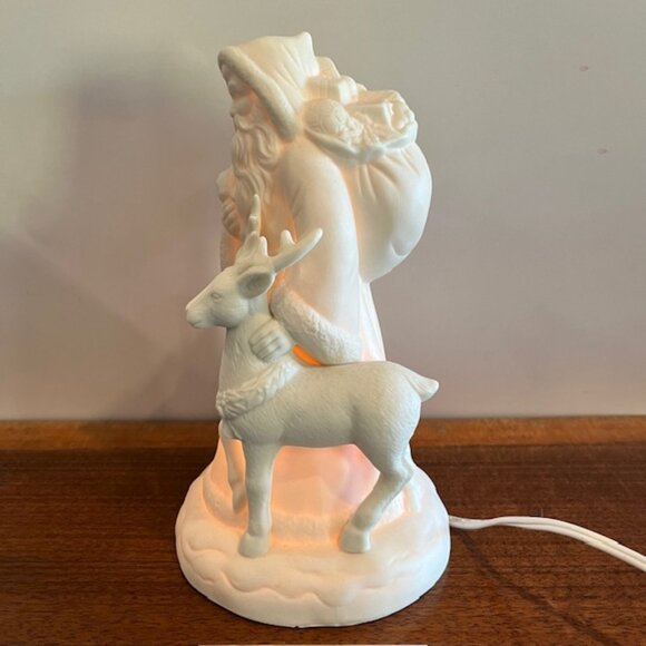 Jade Porcelain Electric Light Up Santa and Reindeer with Box - Picture 4 of 8